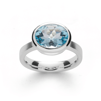 Sterling sølv Ring, rhodineret. mat/blank, blå topas 3,79 ct