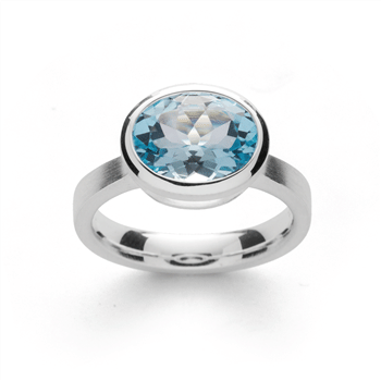 Sterling sølv Ring, rhodineret. mat/blank, blå topas 3,79 ct
