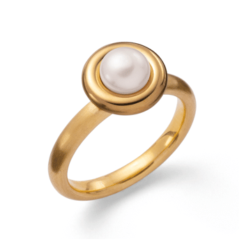 Sterling sølv Ring, mat/blank forgyldt, hvid kulturperle 1.53ct