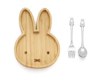 Bambusplade med Miffy + bestik, 2 stk., rustfrit stål, fra Noa Kids