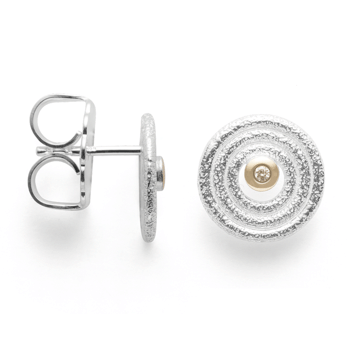 Sterling sølv Ørestikker, forgyldt 14K mat/børstet 0.02ct 