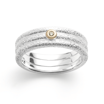 Sterling sølv Ring, forgyldt 14K mat/børstet, 0,015ct