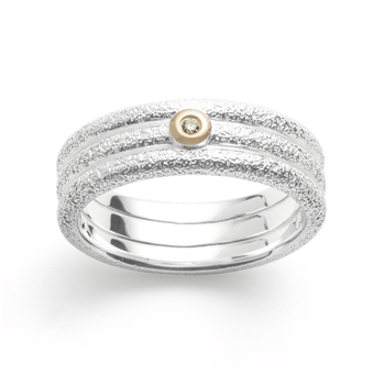 Sterling sølv Ring, forgyldt 14K, rhodineret. mat/børstet, 0,015ct