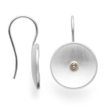 Sterling sølv ørehænger, forgyldt 14K, rhodineret. mat, topas 0,07
