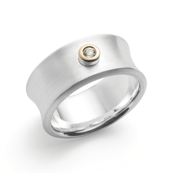 Sterling sølv Ring, forgyldt 14K, rhodineret. mat, hvid topas 0,08ct
