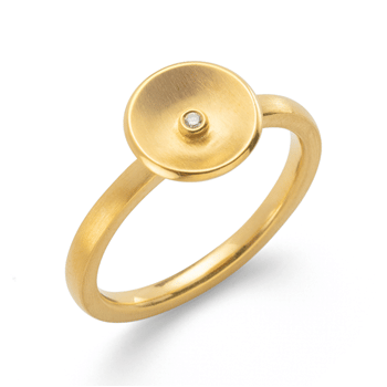 Sterling sølv Ring, mat forgyldt, brillant 0,01ct W-SI