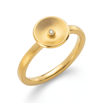 Sterling sølv Ring, mat forgyldt, brillant 0,01ct W-SI