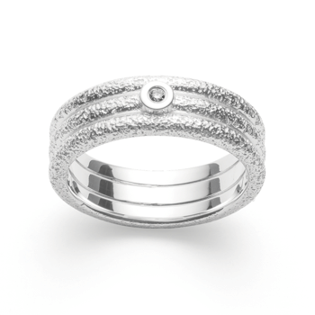 Sterling sølv Ring mat/børstet, hvid topas 0,02ct