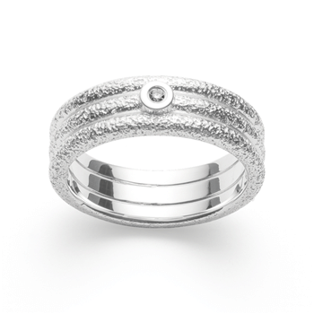 Sterling sølv Ring, rhodineret. mat/børstet, hvid topas 0,02ct