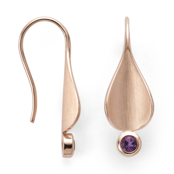 Sterling sølv ørehænger, rosa forgyldt mat/blank, ametyst 0,19ct