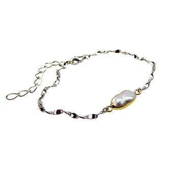 Armbånd -Forgyldt/Rhodineret med Barok Ferskvandsperle 42+8cm, fra San - Links of Joy
