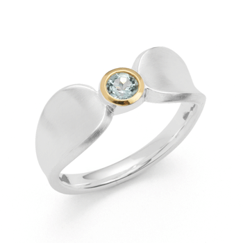 Sterling sølv Ring delvis forgyldt mat/blank, blå topas 0,30ct
