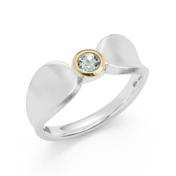 Sterling sølv Ring delvis forgyldt mat/blank, blå topas 0,30ct