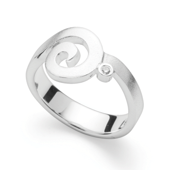 Sterling sølv ring, rhodineret. sandblæst, brillant 0,02ct W-SI