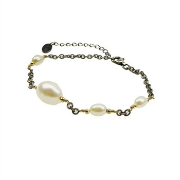 Armbånd & halskæde - oxyderet/forgyldt m.Ferskvandsperler 18+4 cm, fra San - Links of Joy
