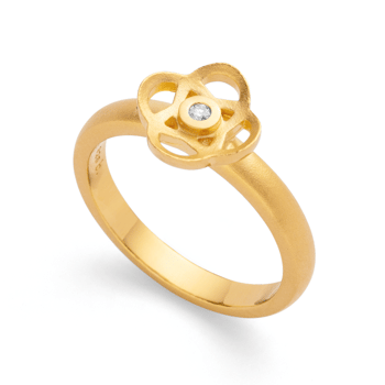 Sterling sølv Ring, forgyldt mat, brillant 0,02ct W-SI