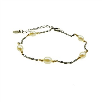 Armbånd & halskæde - oxyderet/forgyldt m.Ferskvandsperler 18+4 cm, fra San - Links of Joy