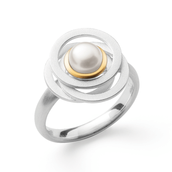 Sterling sølv Ring, delvis forgyldt. sandblæst/blank kulturperle