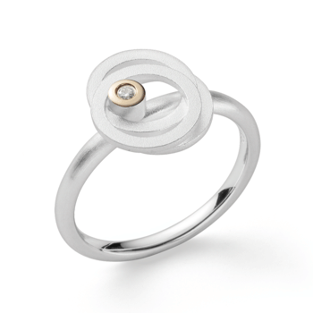 Sterling sølv ring, forgyldt, rhodineret sandb/blank, 0,02ct W-SI