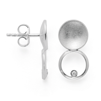 Sterling sølv Ørestikker sandblæst/blank, br 0.02ct 