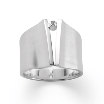 Sterling sølv Ring, rhodineret. mat/blank, 0,02ct W-SI