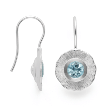 Sterling sølv øreringe, rhodineret. mat/ blå topas 2.01ct