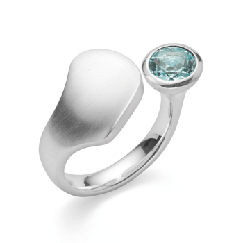 Sterling sølv Ring, rhodineret. mat/blank, blå topas 1.35ct