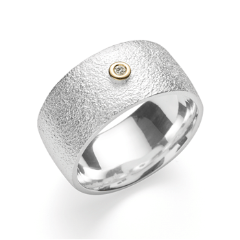 Sterling sølv Ring, forgyldt tekstureret/blank, 0,02ct W-SI