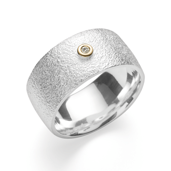 Sterling sølv Ring, forgyldt tekstureret/blank, 0,02ct W-SI