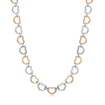 Armbånd med skiftevis sølv- og rosetonede hjerteled, muligvis justerbar længde.
