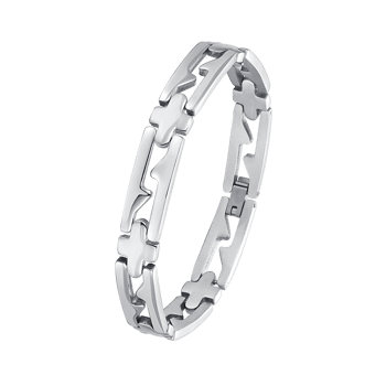 Armbånd med aflange led og plusformede elementer, poleret metalfinish, fra Støvring Design.