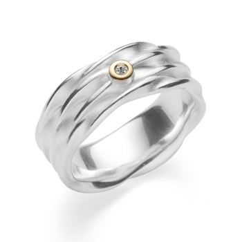 Sterling sølv Ring, forgyldt, rhodineret., tekstureret/blank, 0,015ct 