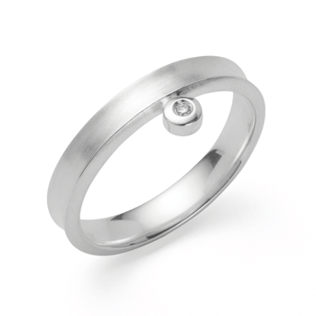 Sterling sølv Ring, mat rhodineret., brillant 0,015ct W-SI