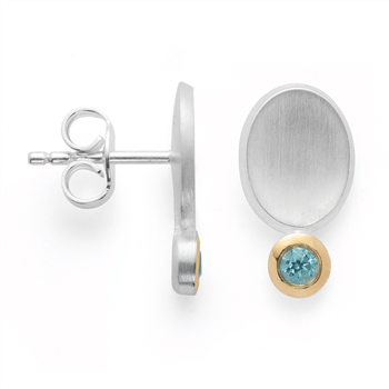 Sterling sølv Ørestikker, forgyldt  mat/blank, blå topas 0,16ct