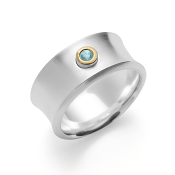 Sterling sølv Ring, forgyldt 18K mat/blank, blå topas 0,08ct