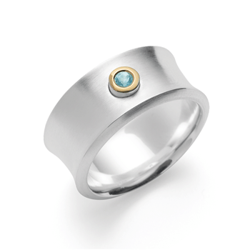 Sterling sølv Ring, forgyldt, rhodineret. mat/blank, blå topas 0,08