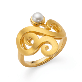 Sterling sølv Ring, mat/blank forgyldt, hvid kulturperle 0,48ct