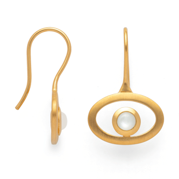 Sterling sølv øreringe, forgyldt mat/blank, månesten hvid 0,4ct