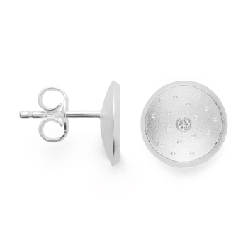 Sterling sølv ørestikker, rhodineret, sandblæst, med diamant på 0.02ct W-SI.
