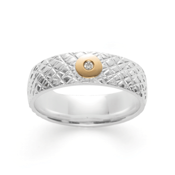 Sterling sølv Ring, forgyldt mat/tekstureret, 0,015ct W-SI