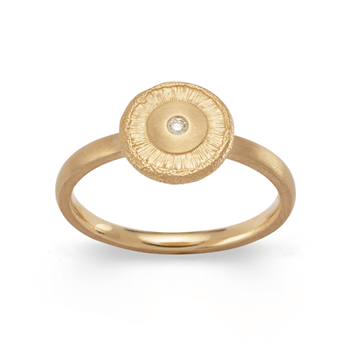 18 kt Ring mat/tekstureret,  0,02ct
