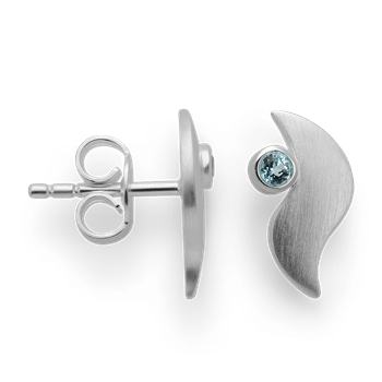 925/- ørestikker, satin mat, blå topas 0,09ct, fra Bastian Inverun