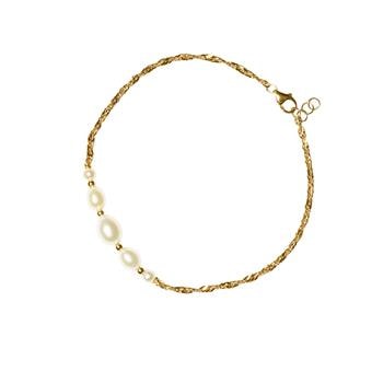 Armbånd i 9kt singapore kæde med ferskvandsperler 20+1cm, fra San - Links of Joy