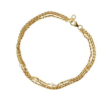 14kt armbånd i 3 rækker med Hvide Ferskvandsperler 20+1cm, fra San - Links of Joy