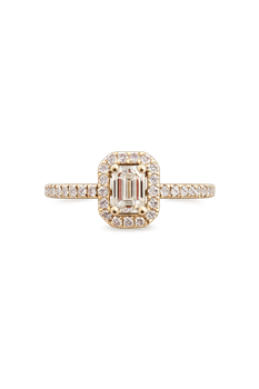 Ring SQUARE 14 karat med smaragd slib 0,25 carat og brillnater rundt og ned på ring skinne 0,15 carat WSI, fra L&G
