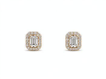 Ørestikker 14 karat SQUARE smaragd slib 0,48 carat med 0,15 brillanter rundt WSI, fra L&G