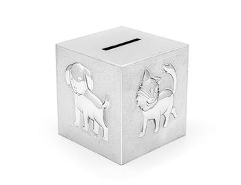 Sparebøsse Cube Pets i sølvfarve, fra Noa Kids