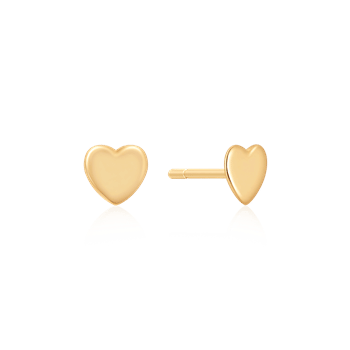 Guld ørestikker formet som hjerter med glat, skinnende overflade og post-back design.