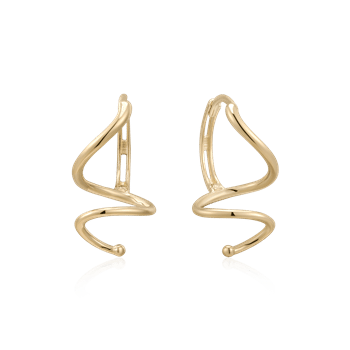 Guld ørestikker med bølget spiraldesign, symmetrisk og poleret fra Støvring Design.
