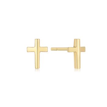Guld ørestikker formet som kors, fra Støvring Design. Enkel og elegant stil.
